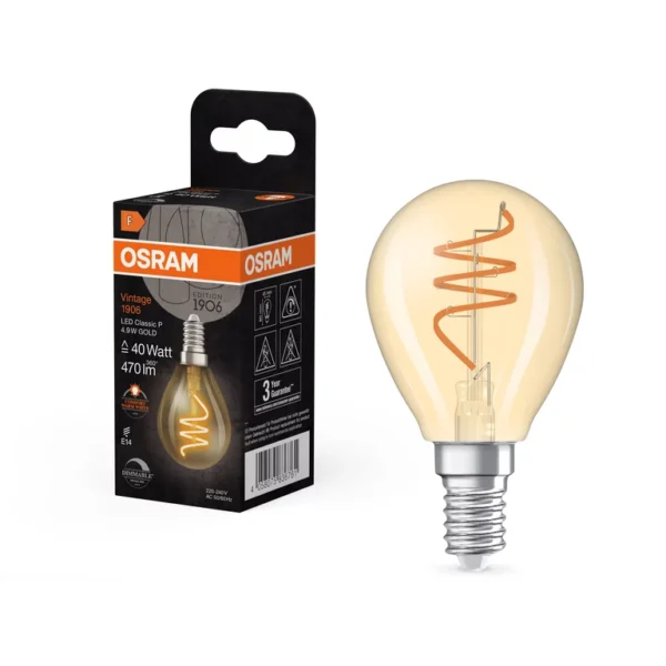 Vintage 1906 Classic P 40 Spiral Filament DIM 4.9W 922 Gold E14 U614 - Image 3