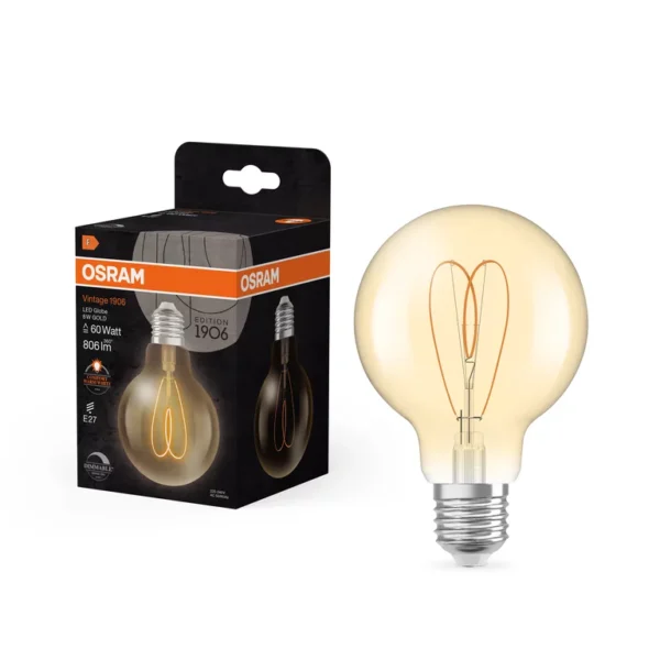 Vintage 1906 Globe 80 60 Heart Filament DIM 8W 922 Gold E27 U616 - Image 3