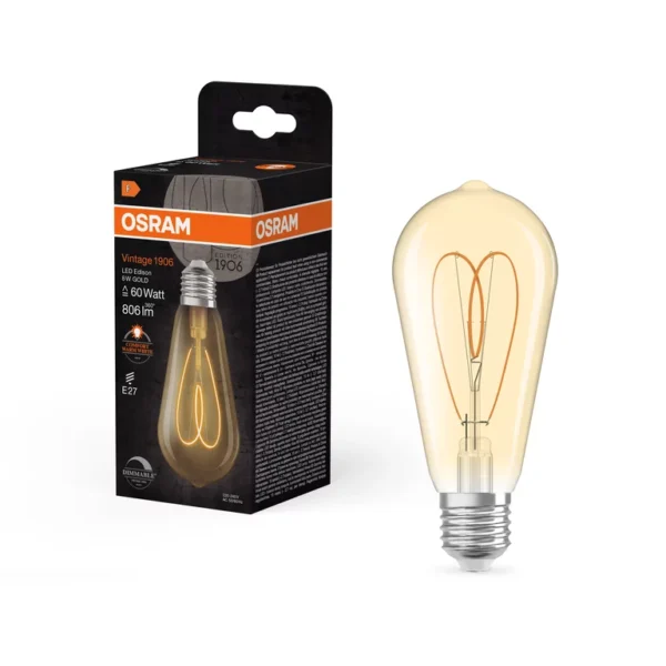Upshire Vintage 1906 Edison 60 Heart Filament DIM 8W 922 Gold Lamp E27 U615 - Image 3